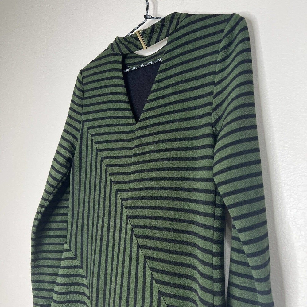 Anthropologie Hutch Olive Green & Black Striped Long Sleeve Cutout Dress XS - Picture 10 of 13